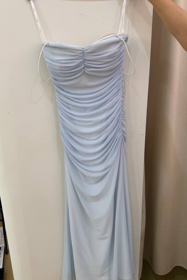 *PRE-ORDER* Noelle V4 Padded Tie Dye Ruched Midi Dress in Ice Blue