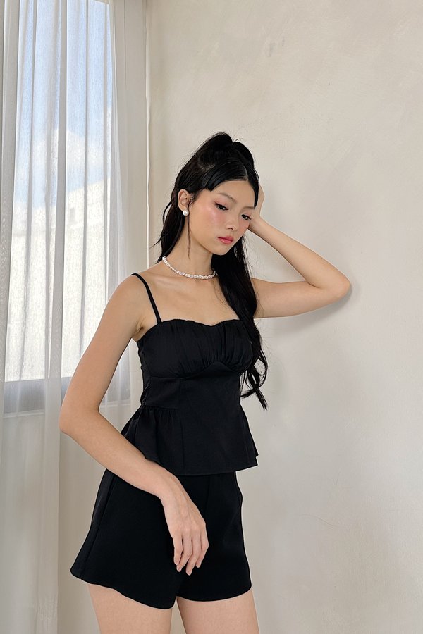 Ivy Pleated Peplum Top in Black