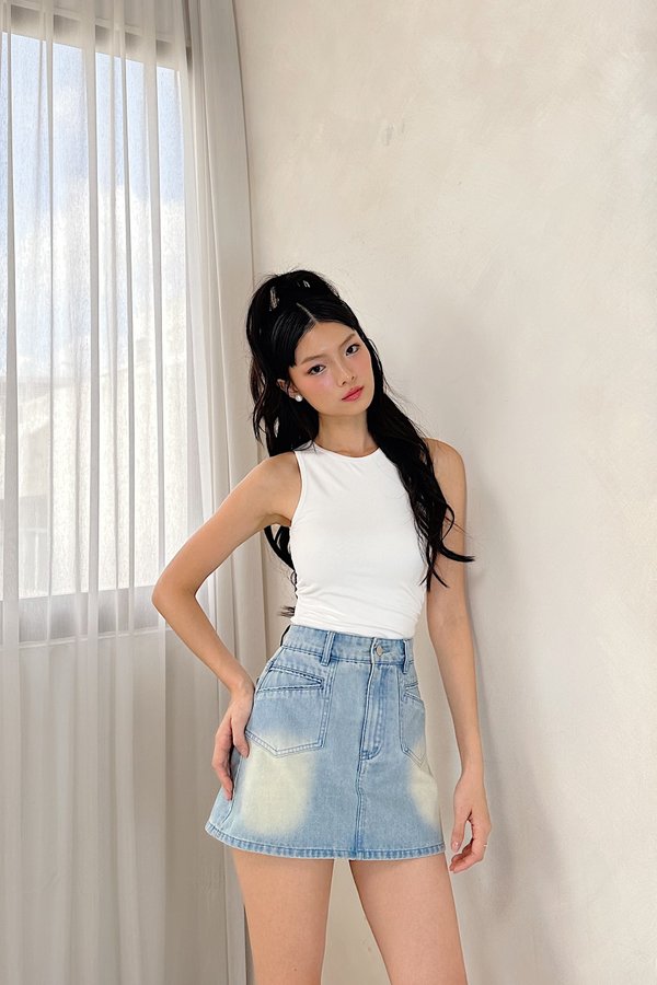 (BARE/BASIC) Marisa V3 Racer Side Ruched Top in White