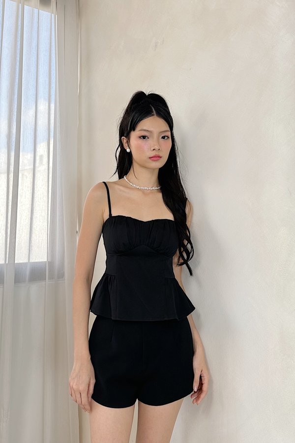 Ivy Pleated Peplum Top in Black
