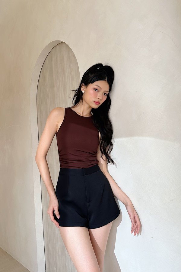 (BARE/BASIC) Marisa V3 Racer Side Ruched Top in Chocolate