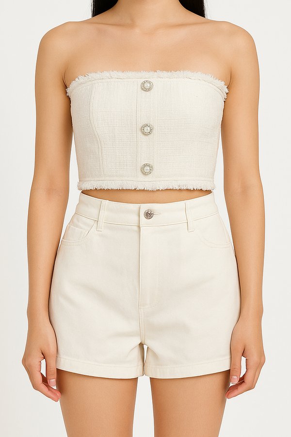 *PRE-ORDER* Gemmy Suede Tweed Crop Top in White