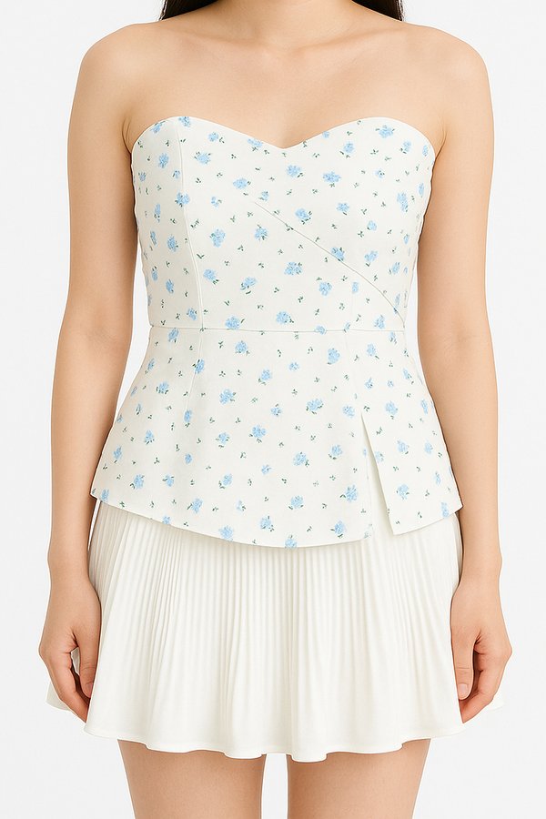 Imelda Padded Side Slit Peplum Top in Blue Printed Floral