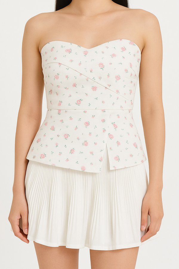 Imelda Padded Side Slit Peplum Top in Pink Printed Floral