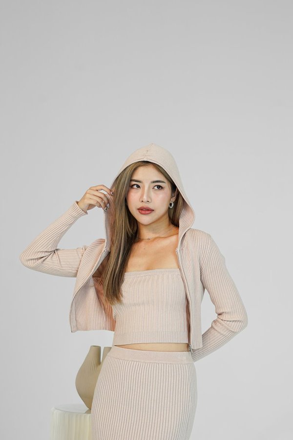 Au Naturel Crop Knit Hoodie in Dusty Blush Pink