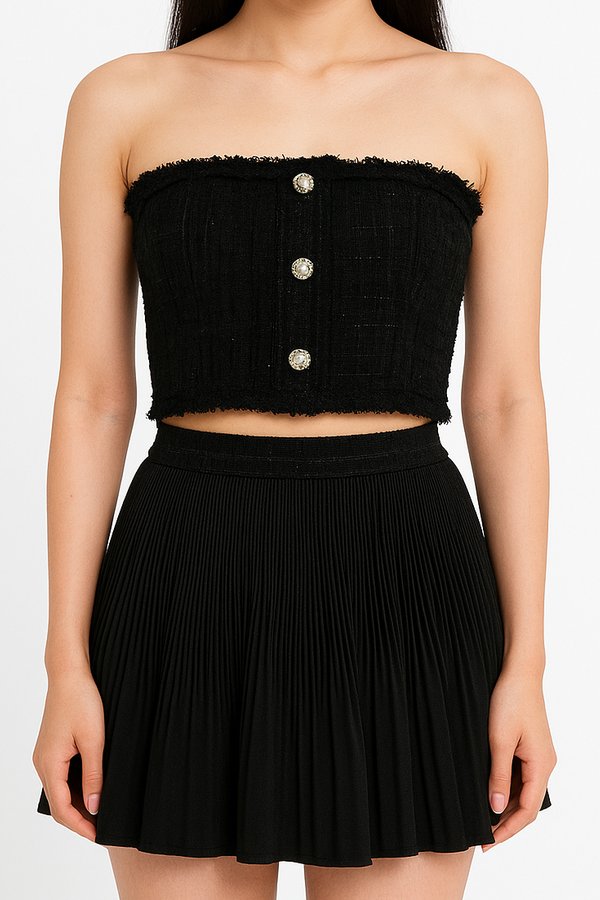 *PRE-ORDER* Gemmy Suede Tweed Crop Top in in Black