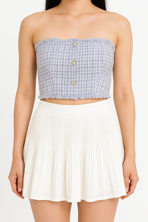 Gemmy Suede Tweed Crop Top in Blue with White Threads