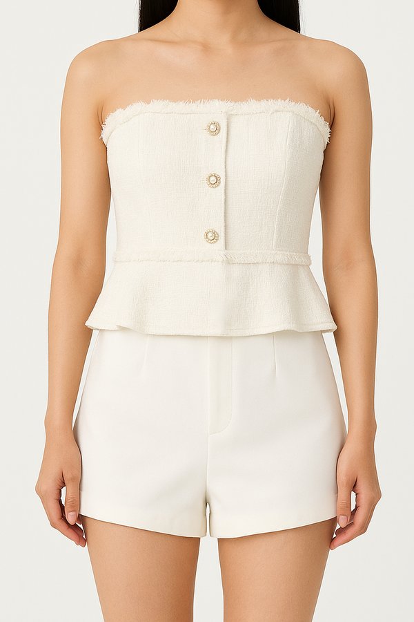 *PRE-ORDER* Gemmy Suede Tweed Peplum Top in White