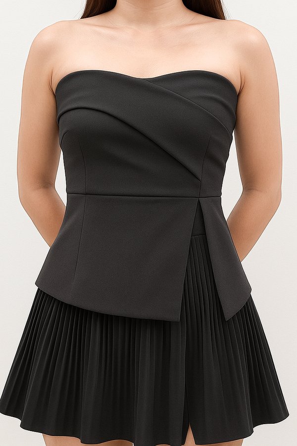 Imelda V2 Padded Side Slit Peplum Top in Dark Grey