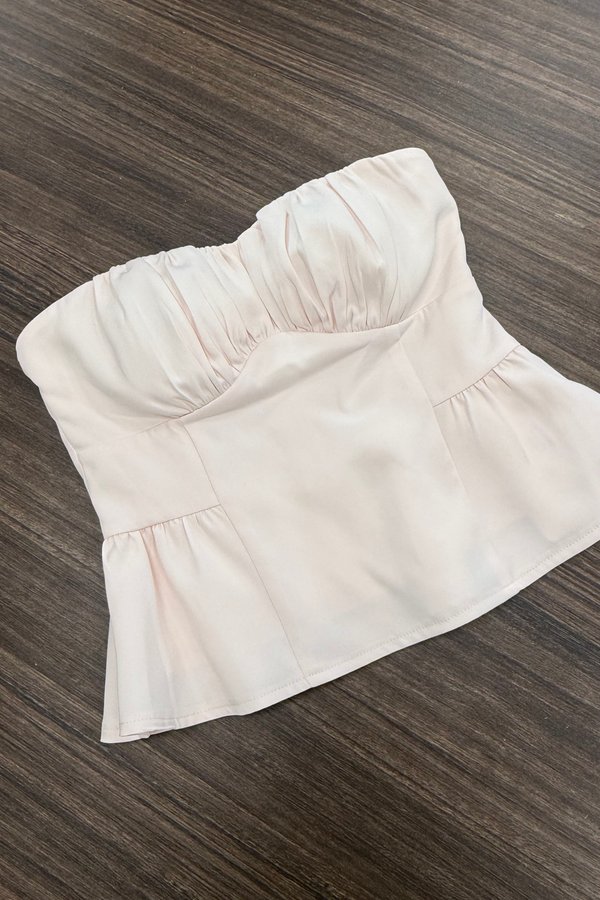 Ivy Pleated Peplum Top in Ice Pink