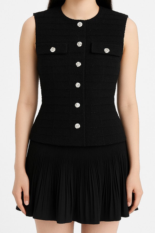 Jessie Suede Tweed Long Top in Black