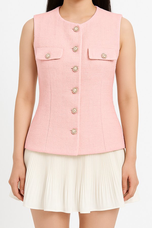 Jessie Suede Tweed Long Top in Pink