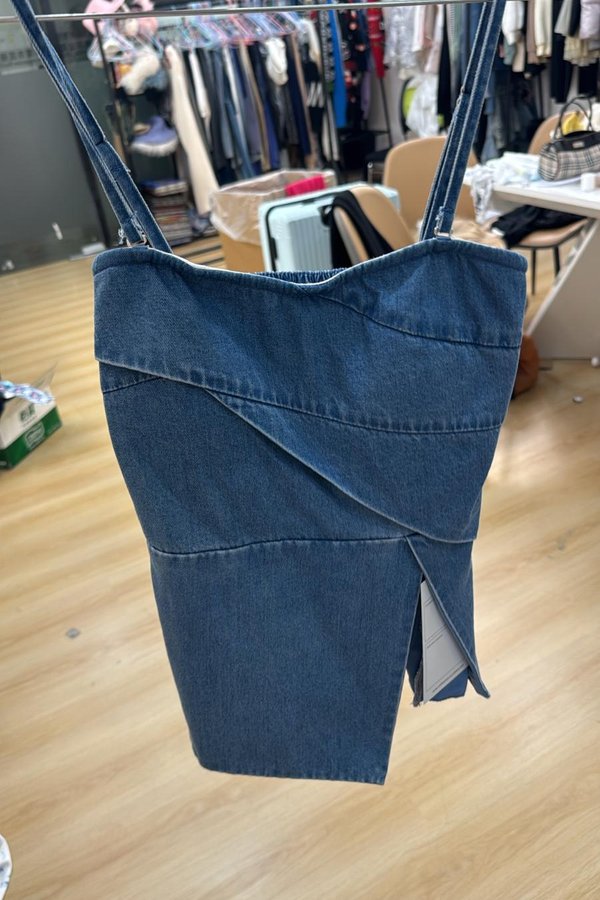 *PRE-ORDER* Imelda Padded Side Slit Peplum Top in Denim