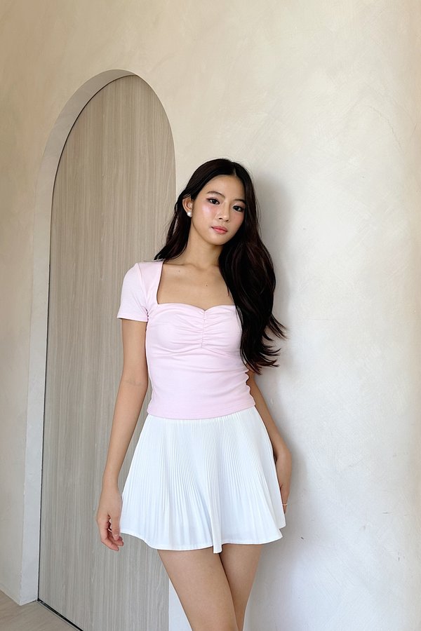 *PRE-ORDER* (BARE/BASIC) Kaisley V2 Sweetheart Neckline Ruched Sleeve Top in Baby Pink