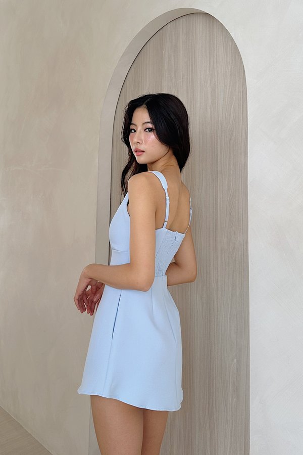 Jeslyn Boatneck Dress Romper in Baby Blue