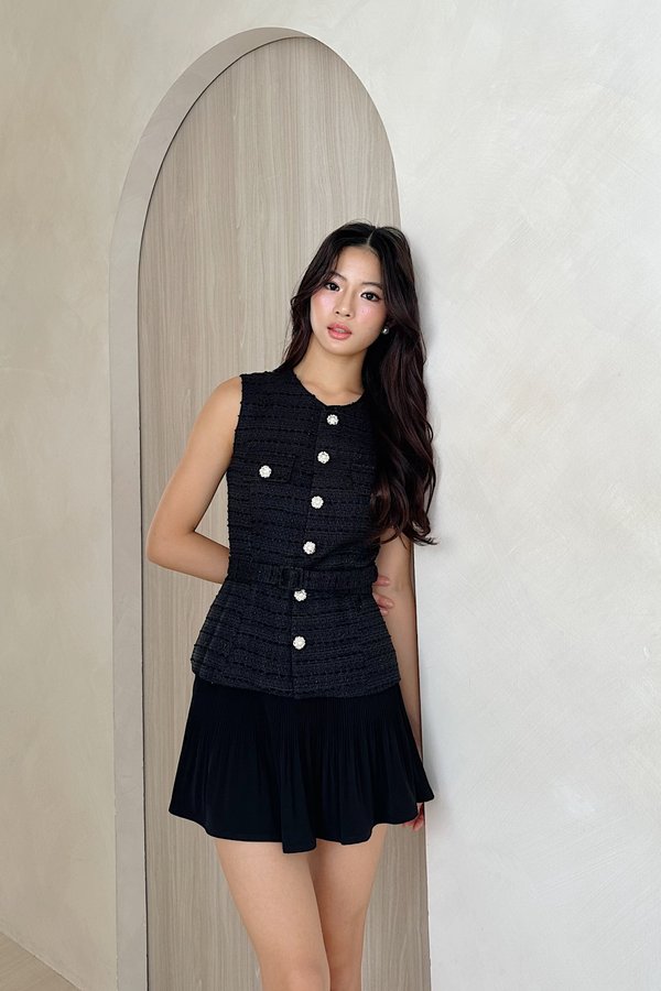 Jessie Suede Tweed Long Top in Black
