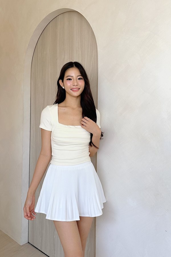 *PRE-ORDER* (BARE/BASIC) Teresa V3 Straight Neck Ruched Sleeve Top in Ice Yellow