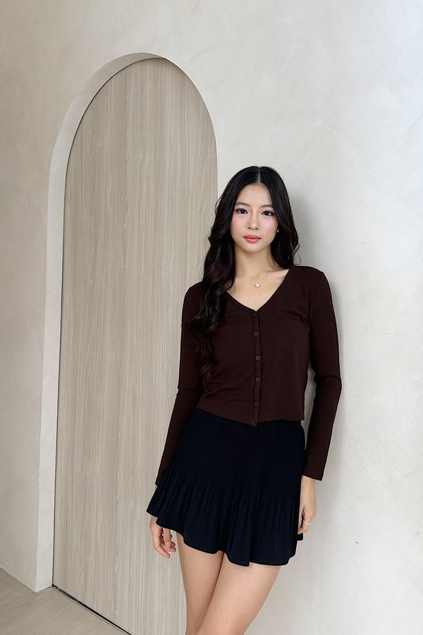 *PRE-ORDER* (BARE/MOCHI) Allie Button Cardigan in Chocolate