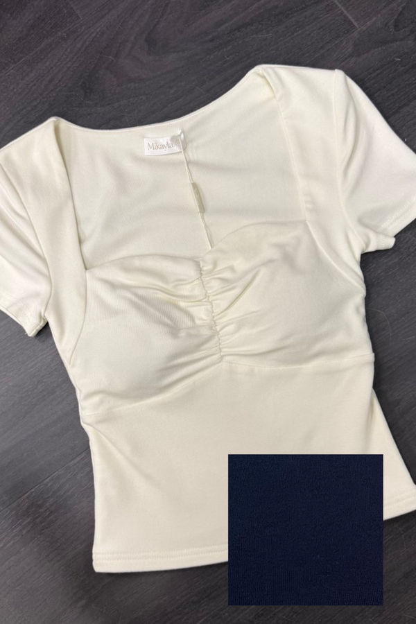 *PRE-ORDER* (BARE/BASIC) Kaisley V2 Sweetheart Neckline Ruched Sleeve Top in Navy