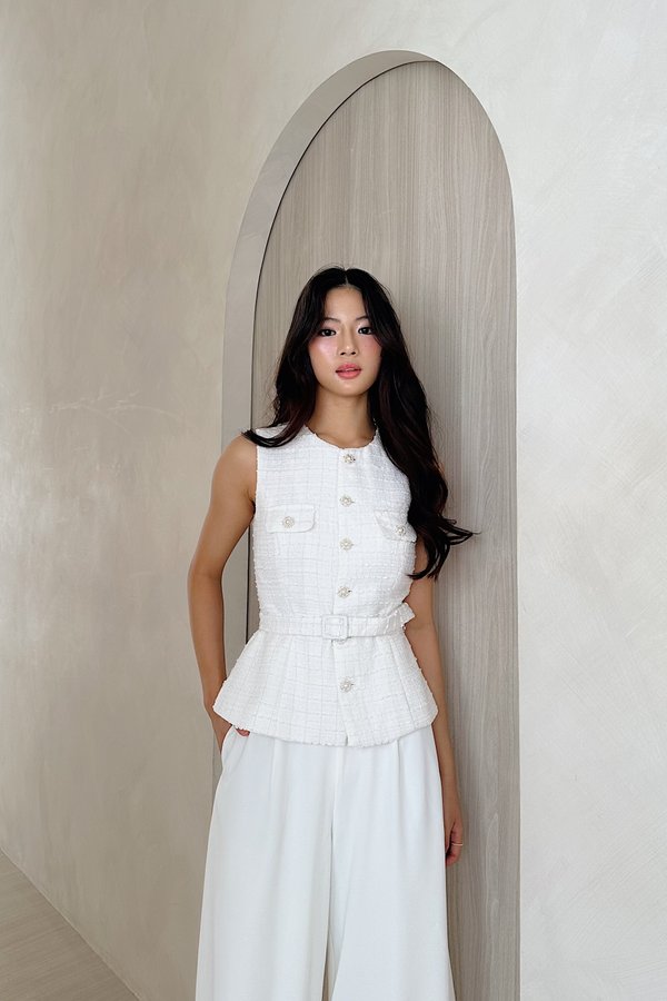 Jessie Suede Tweed Long Top in White