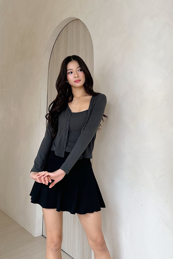 *PRE-ORDER* (BARE/MOCHI) Allie Button Cardigan in Dark Grey