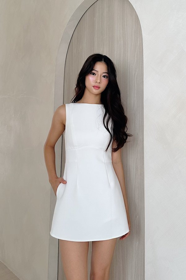 Jeslyn Boatneck Dress Romper in White