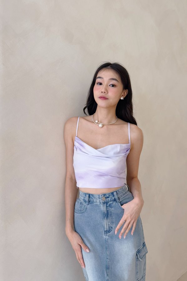 Eudora Cowl Neckline Top in Lilac Clouds