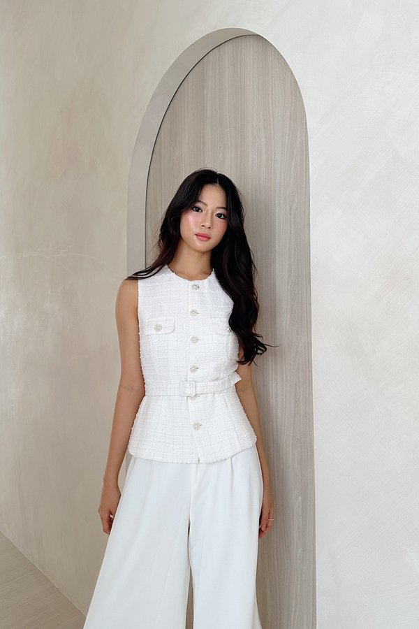 Jessie Suede Tweed Long Top in White
