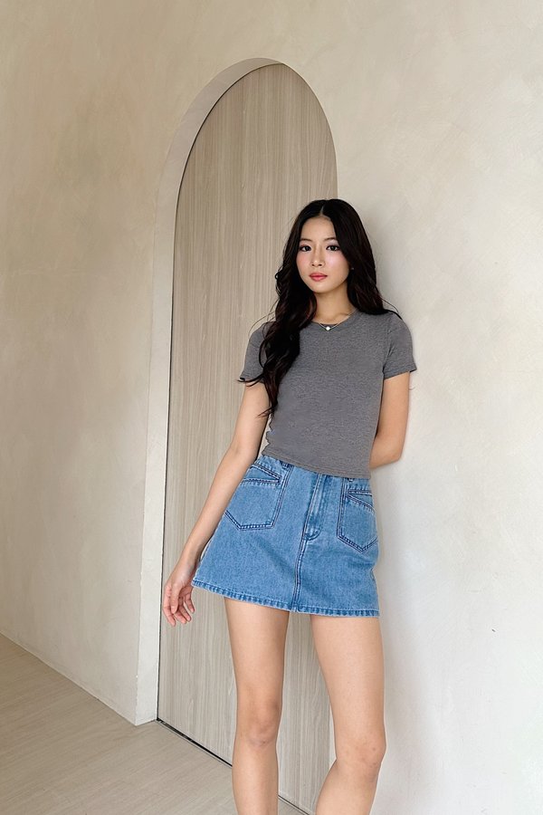 *PRE-ORDER* (BARE/BASIC) BB Baby Tee Top in Dark Heather Grey