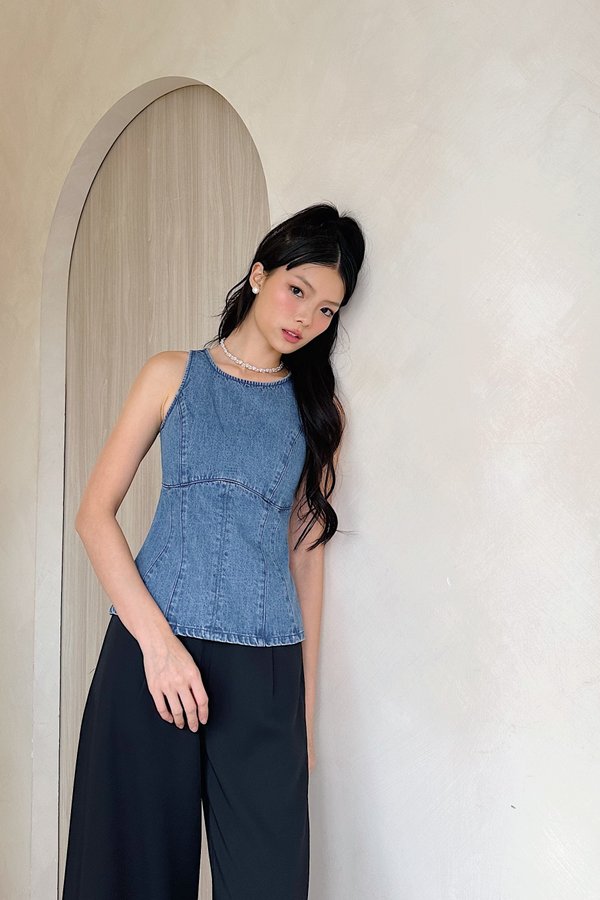 Carrie Denim Long Top in Dark Wash