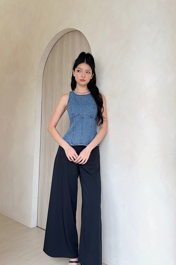 Carrie Denim Long Top in Dark Wash