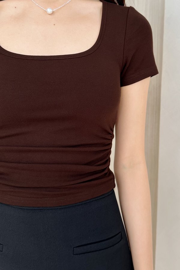 *PO: ETA MID AUG* (BARE/BASIC) Sol Square Neckline Baby Tee Top in Dark Grey