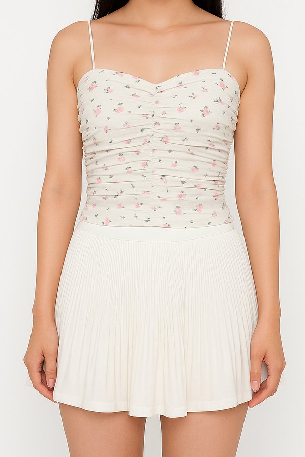 Zoelle V4 Padded Tie Dye Ruched Top in Pink Printed Floral