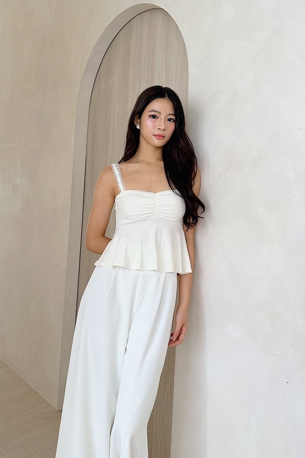 (BARE/BASIC) Lumi Babydoll Lace Strap Top in Off White
