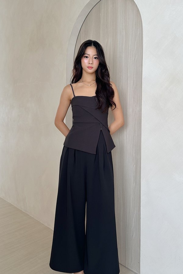 Imelda V2 Padded Side Slit Peplum Top in Dark Grey