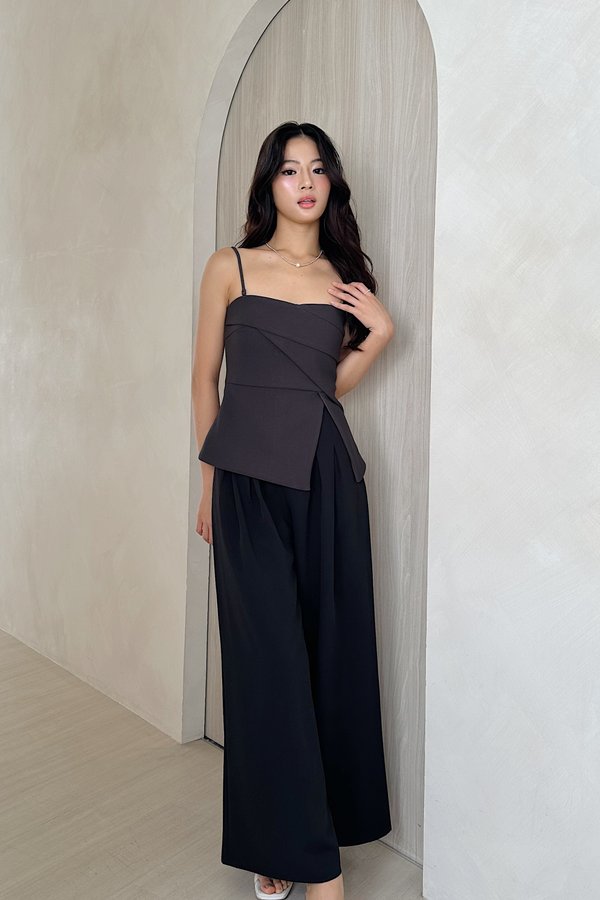 Imelda V2 Padded Side Slit Peplum Top in Dark Grey