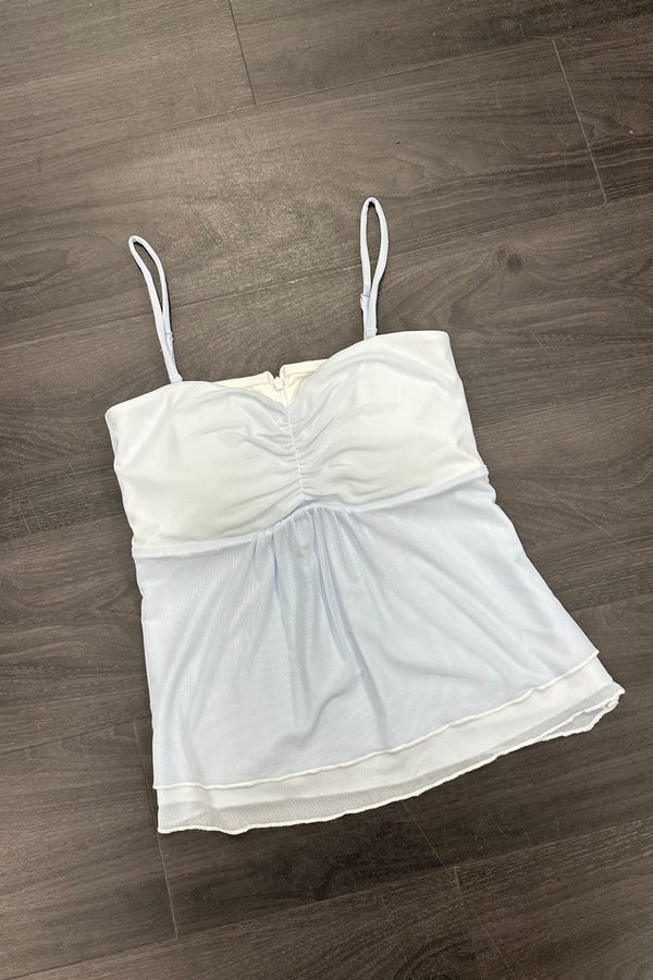 *PO: ETA MID JUL* Celeste Front Ruched Mesh Top in Ice Blue