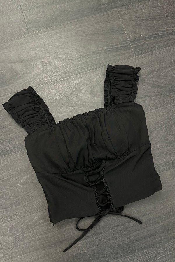 *PRE-ORDER* Odette Ruched Self Tie Top in Black