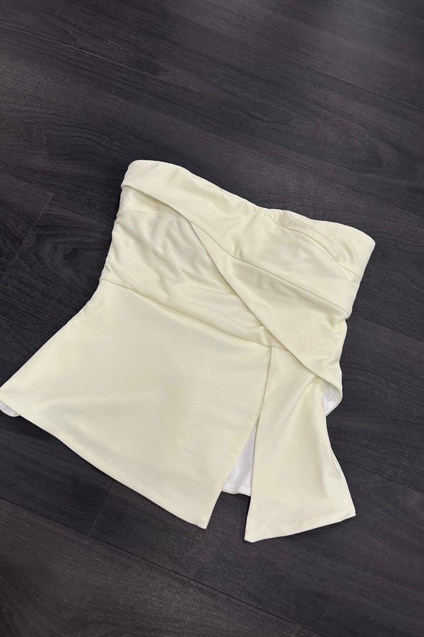 *PRE-ORDER* Imelda V3 Padded Mesh Side Slit Peplum Top in Ice Yellow