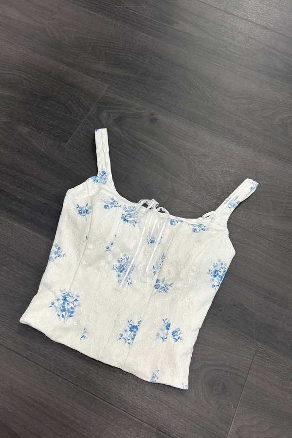 *PO: ETA JUL* Silvy Front Ribbon Top in Blue Printed Lace