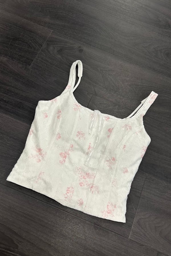 *PO: ETA JUL* Silvy Front Ribbon Top in Pink Printed Lace