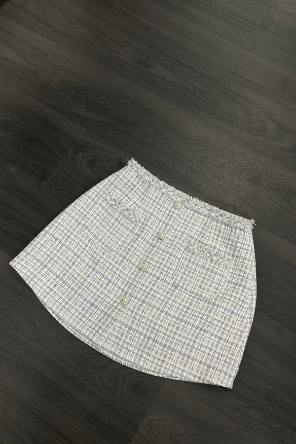 Gemmy Suede Tweed Skorts in Blue with White Threads