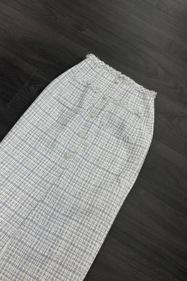 Gemmy Suede Tweed Midi Skirt in Blue with White Threads