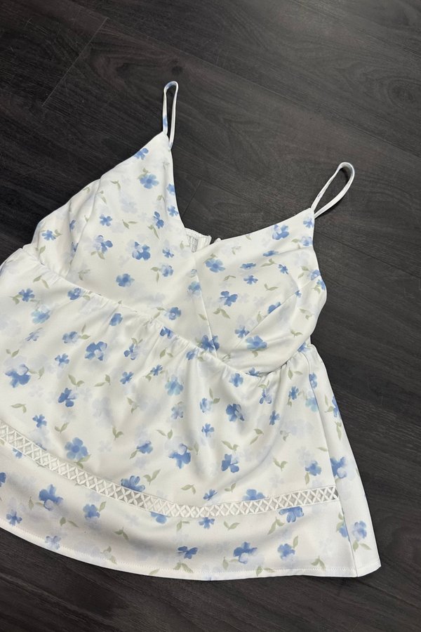 *PO: ETA MID JUL* Daisie Babydoll Top in Blue Printed Floral