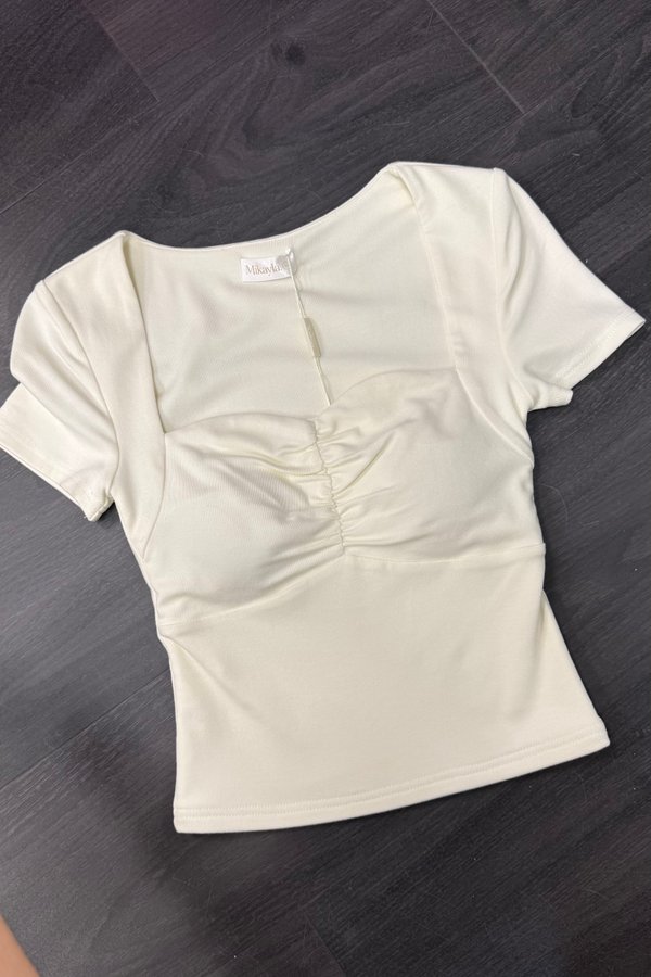 *PRE-ORDER* (BARE/BASIC) Kaisley V2 Sweetheart Neckline Ruched Sleeve Top in Ice Yellow
