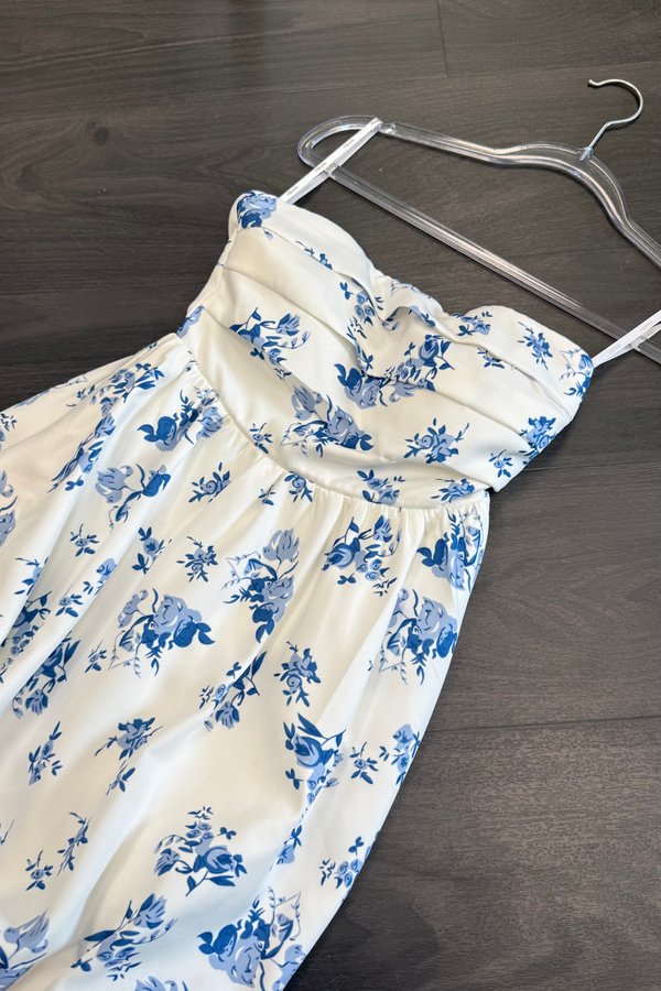*Limited Edition* Felise V2 Padded Baby Doll Mini Dress Romper in Printed Blue Floral