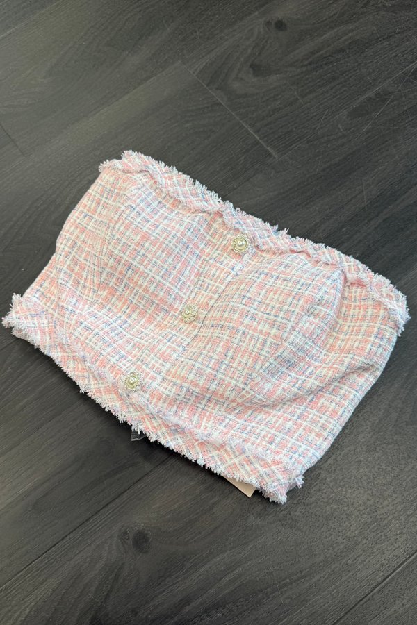 Gemmy Suede Tweed Crop Top in Pink with Lilac Threads