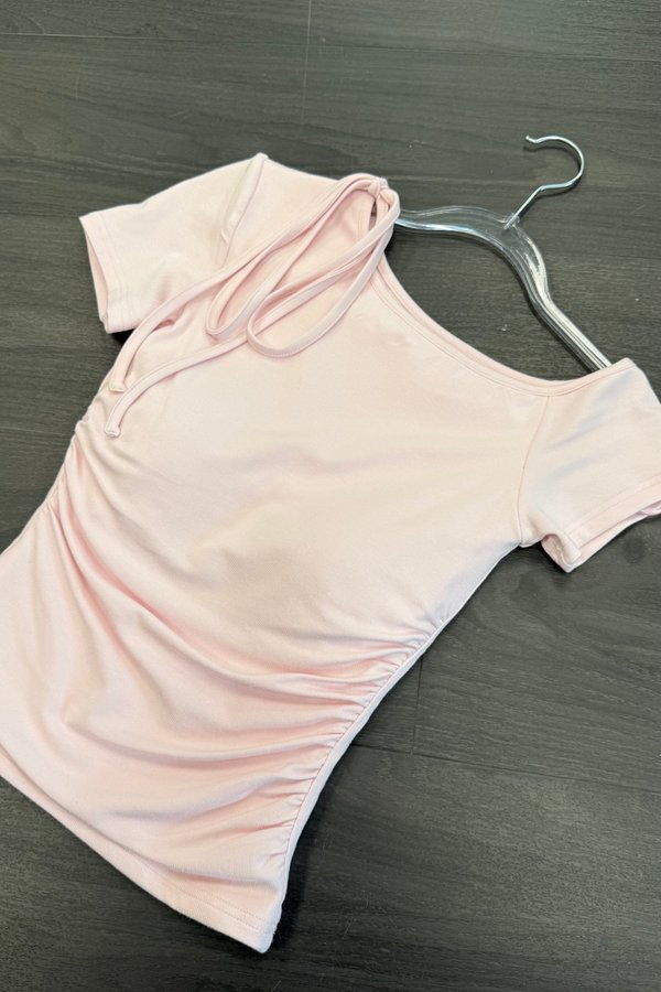 (BARE/BASIC) Zoe Side Ruched Sleeve Top in Baby Pink