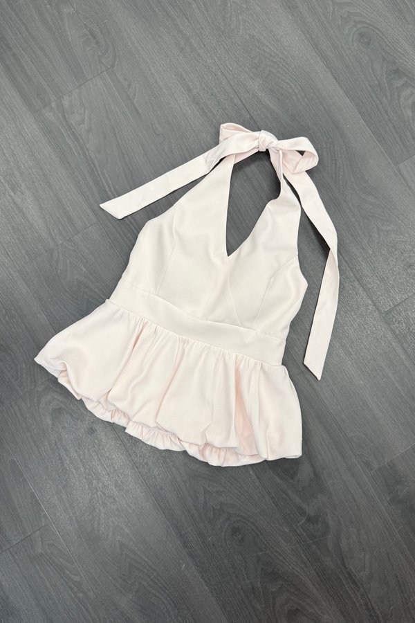 *PRE-ORDER* Sushi V Neck Bubble Peplum Top in Ice Pink