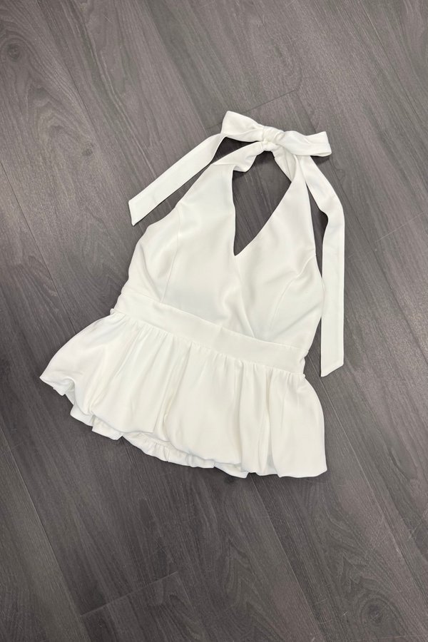 *PRE-ORDER* Sushi V Neck Bubble Peplum Top in White